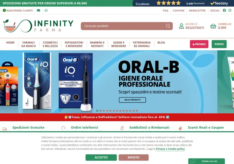 Schermata della pagina offerta di Infinity Farma
