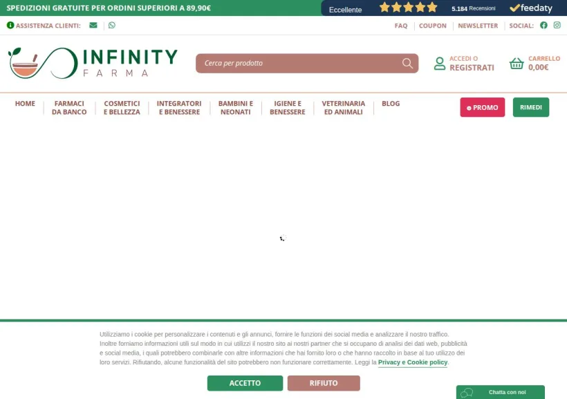 Schermata della pagina offerta di Infinity Farma