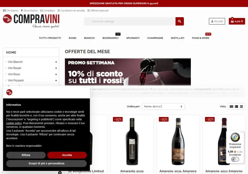 Schermata della pagina offerta di Compra Vini
