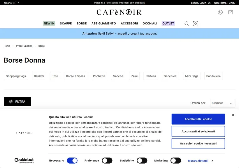 Schermata della pagina offerta di CafèNoir 