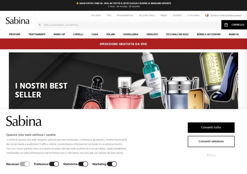 Schermata della pagina offerta di Sabina