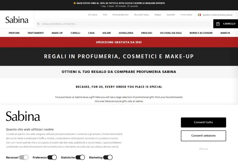 Schermata della pagina offerta di Sabina