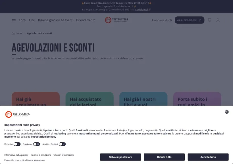 Schermata della pagina offerta di Testbusters