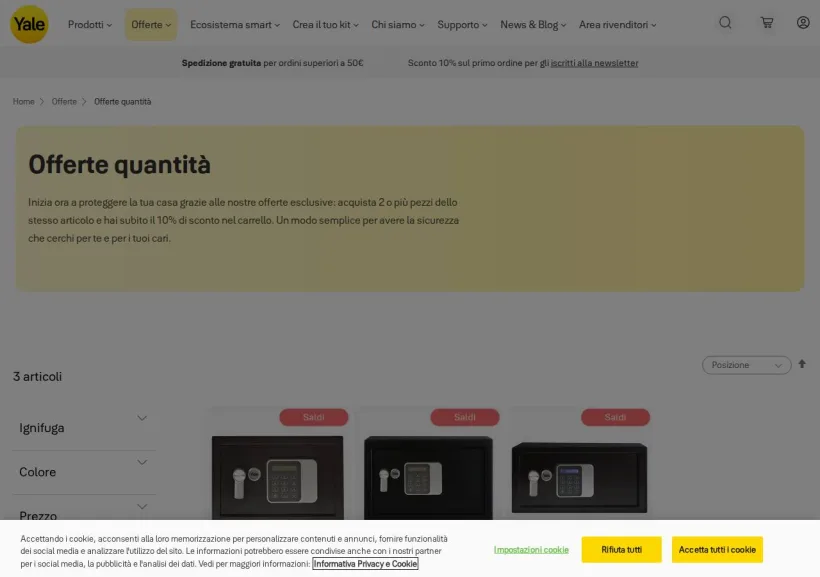 Schermata della pagina offerta di YaleHome