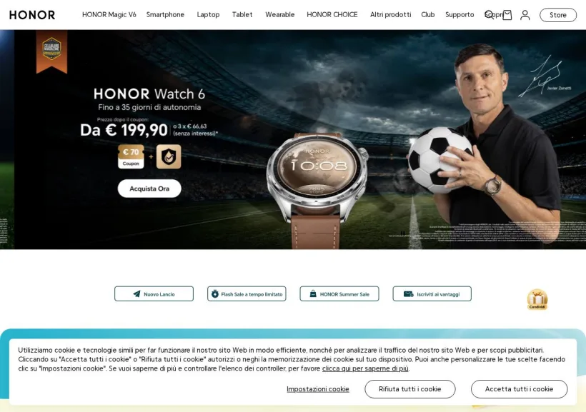 Schermata della pagina offerta di Honor 