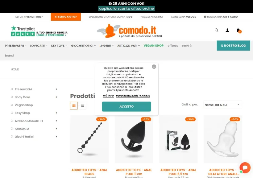 Schermata della pagina offerta di Comodo.it - Il portale dei preservativi