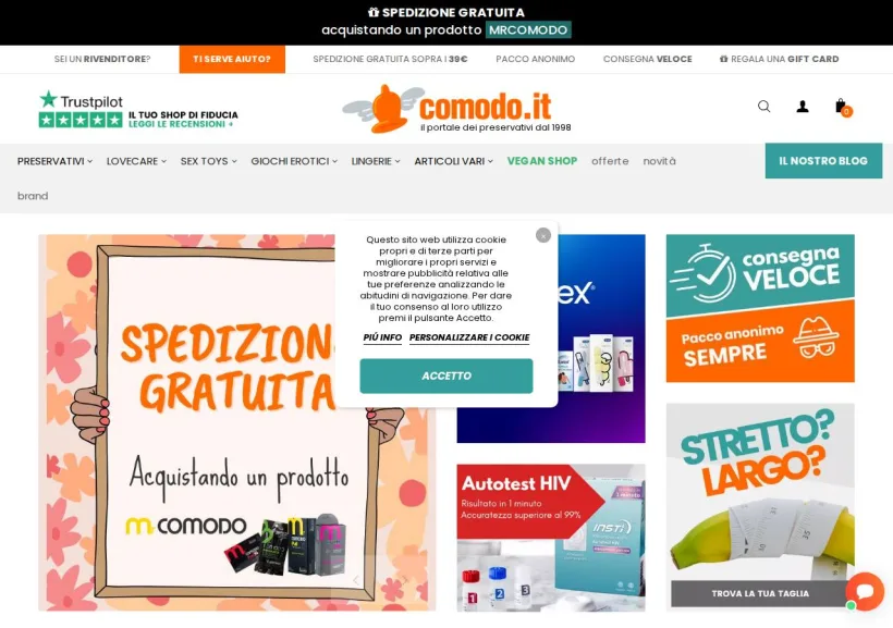 Schermata della pagina offerta di Comodo.it - Il portale dei preservativi