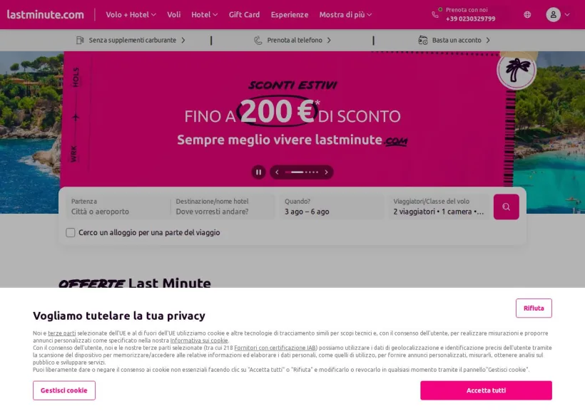 Schermata della pagina offerta di Lastminute.com