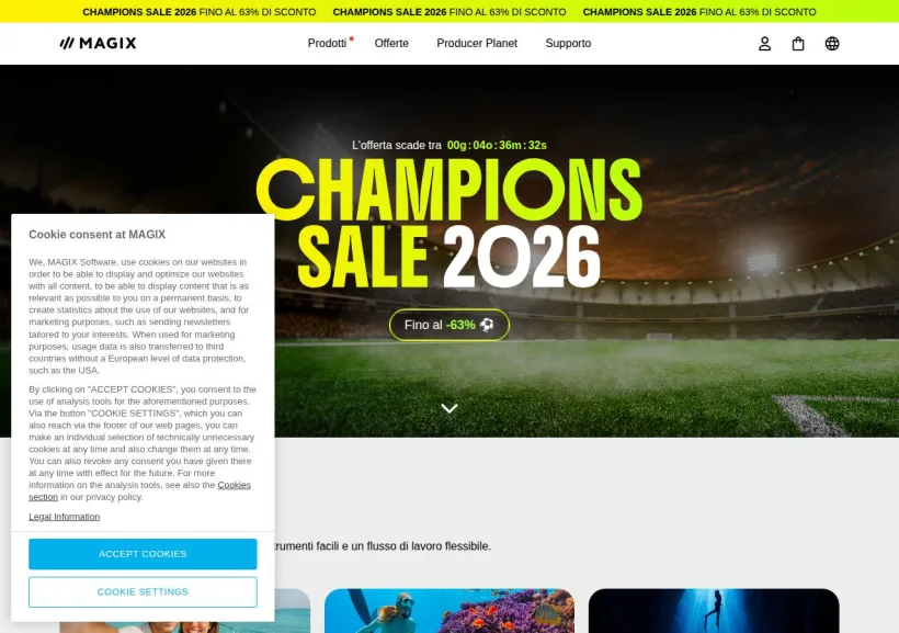 Schermata della pagina offerta di Magix & Vegas