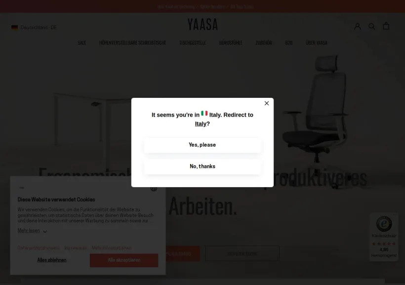 Schermata della pagina offerta di YAASA