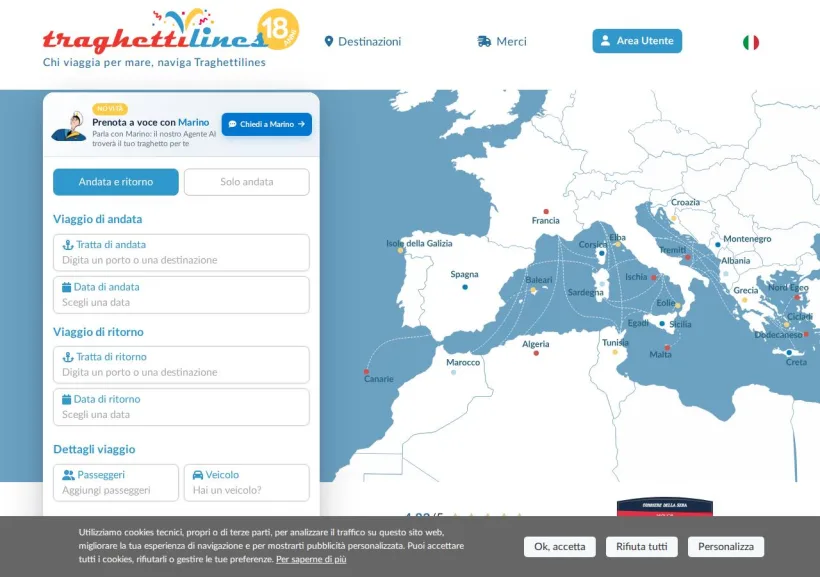 Schermata della pagina offerta di TraghettiLines