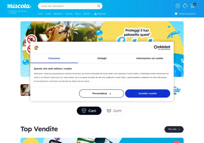 Schermata della pagina offerta di Miscota