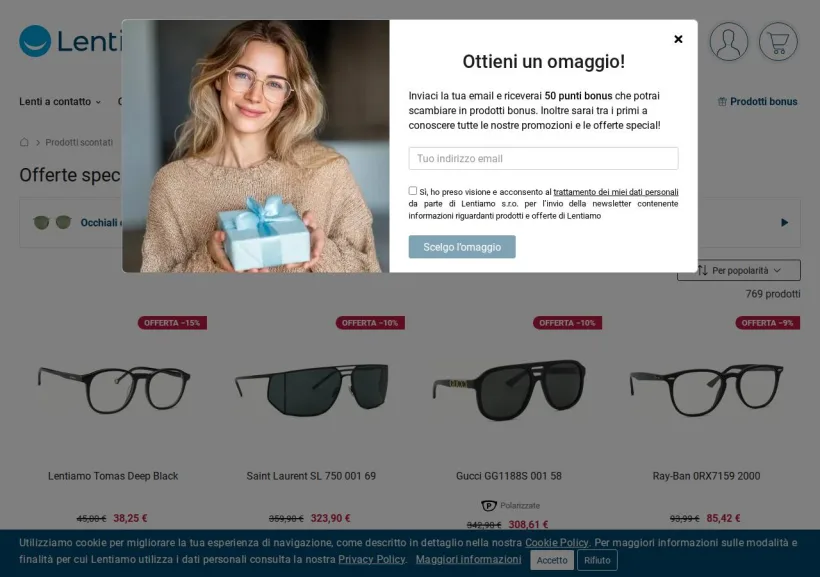 Schermata della pagina offerta di Lentiamo