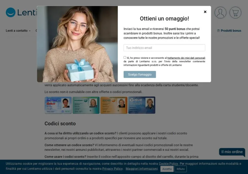 Schermata della pagina offerta di Lentiamo