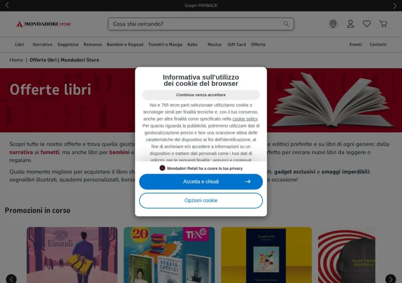 Schermata della pagina offerta di Mondadori Store