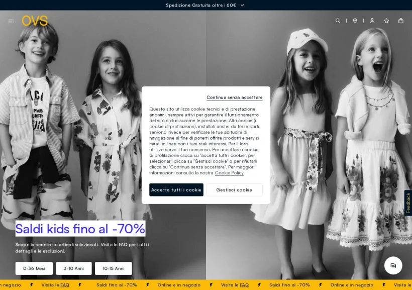 Schermata della pagina offerta di OVS