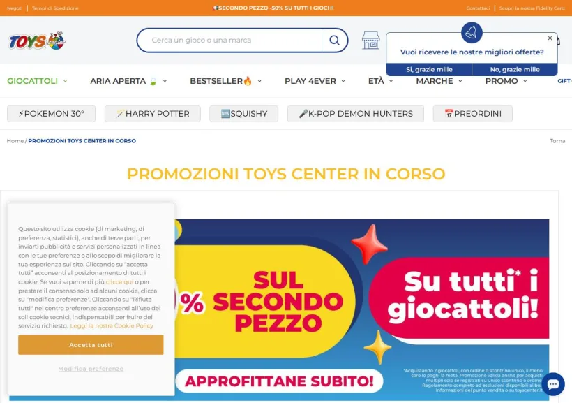 Schermata della pagina offerta di Toys Center