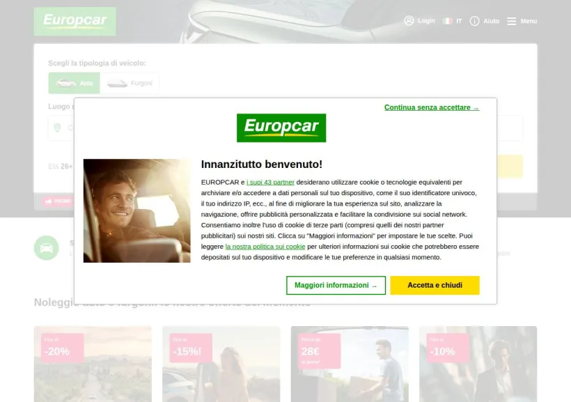 Schermata della pagina offerta di EuropCar