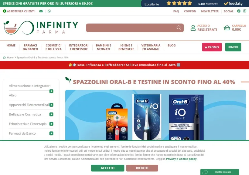 Schermata della pagina offerta di Infinity Farma