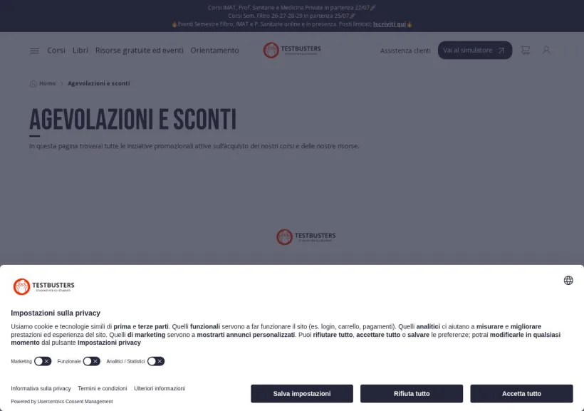 Schermata della pagina offerta di Testbusters