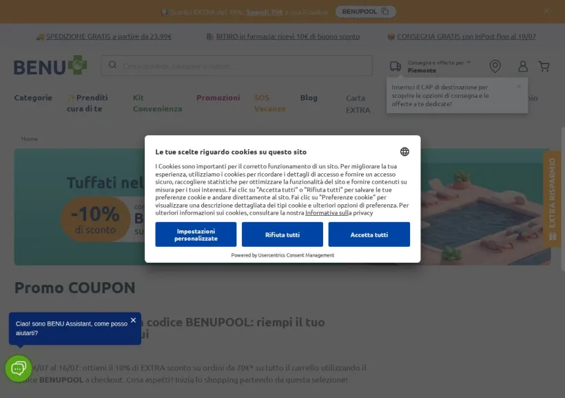 Schermata della pagina offerta di Benu Farma