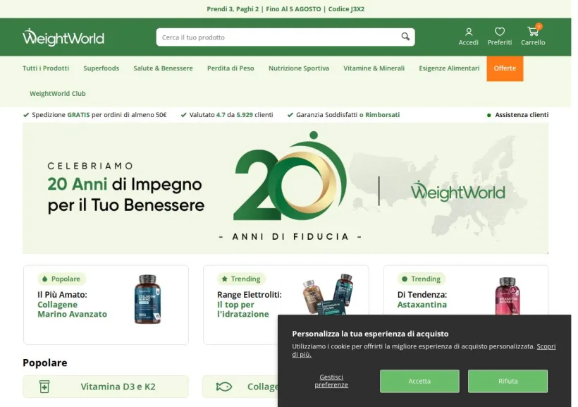 Schermata della pagina offerta di WeightWorld