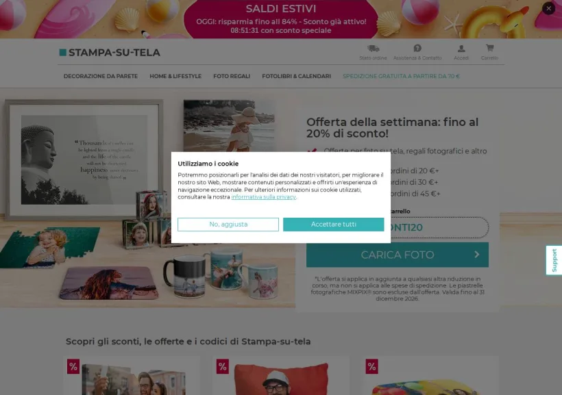 Schermata della pagina offerta di Stampa Su Tela