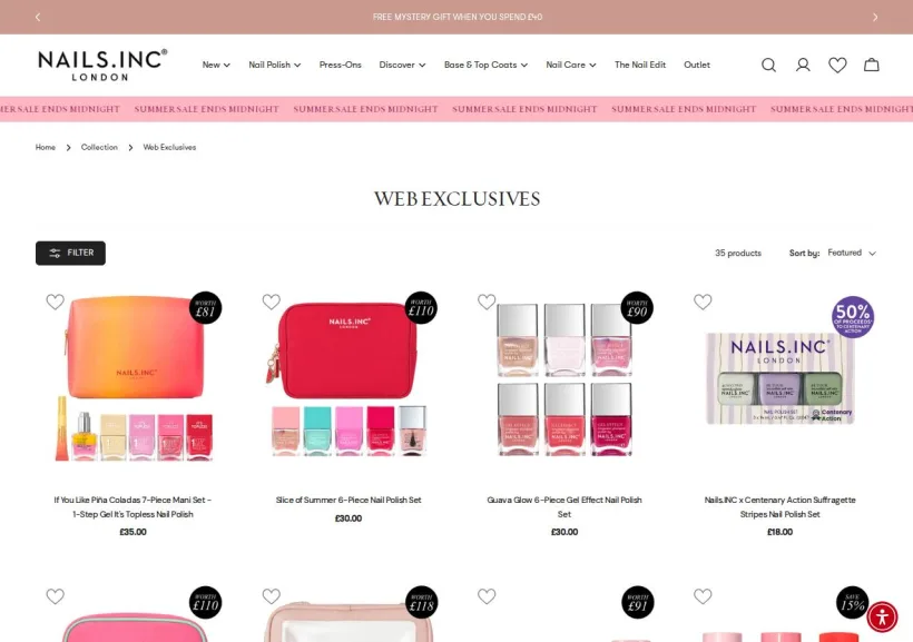 Schermata della pagina offerta di Nails Inc