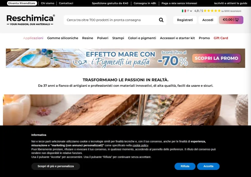 Schermata della pagina offerta di Reschimica