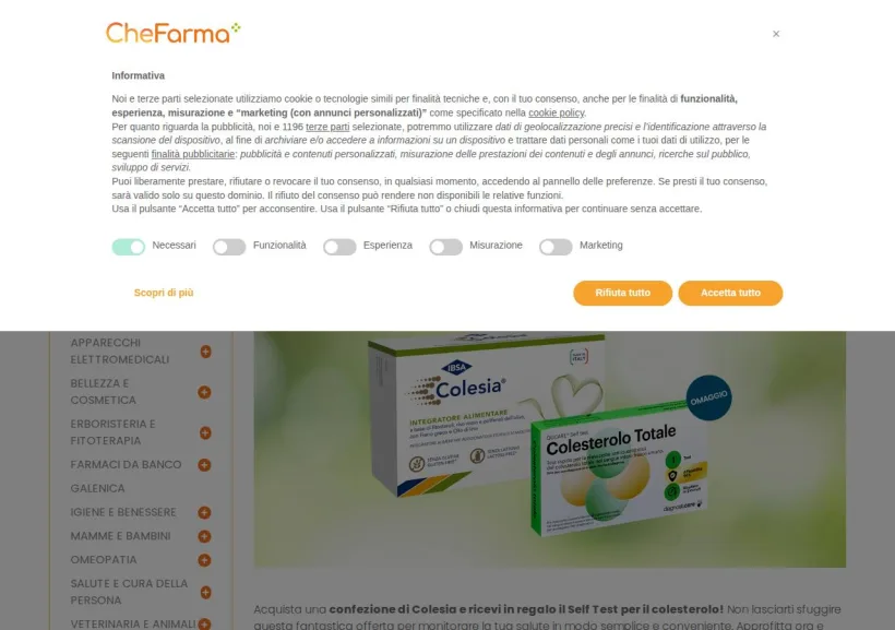 Schermata della pagina offerta di CheFarma