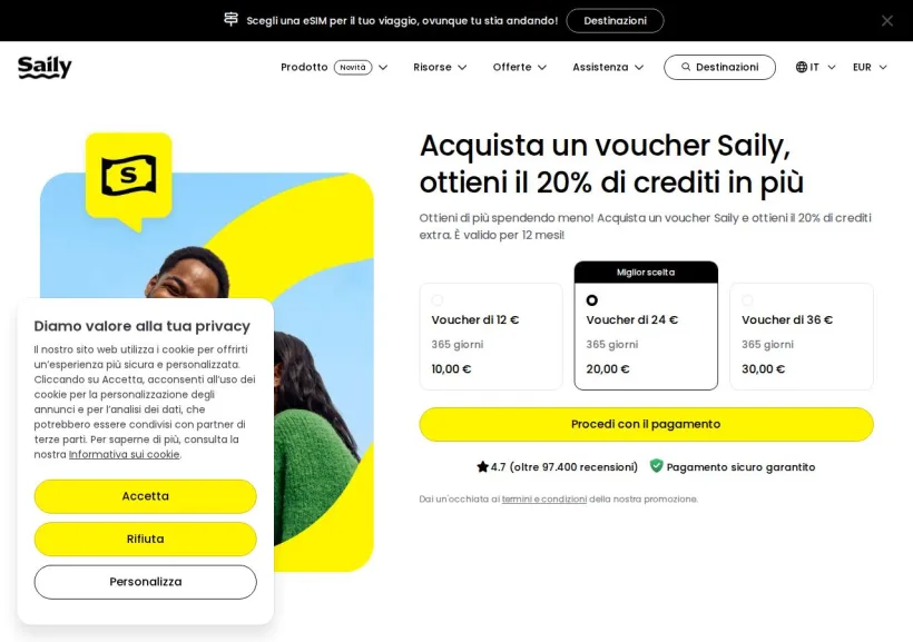 Schermata della pagina offerta di Saily