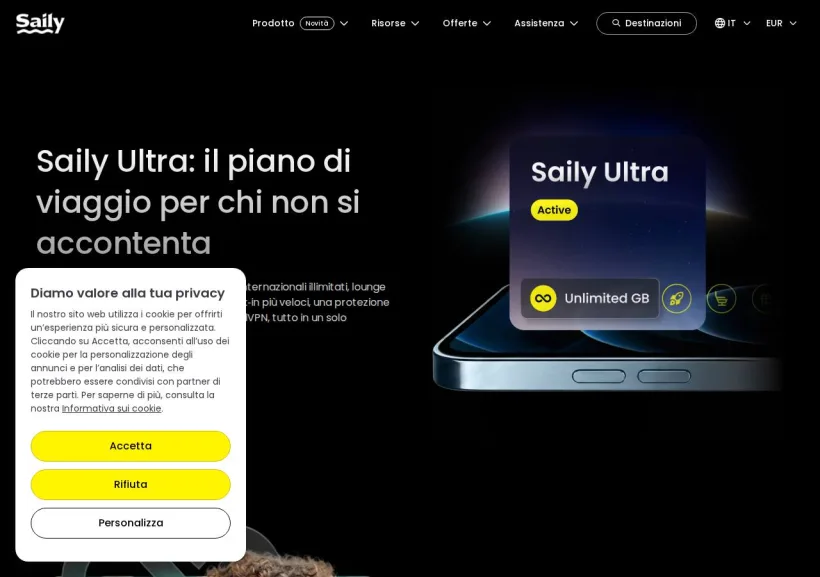 Schermata della pagina offerta di Saily
