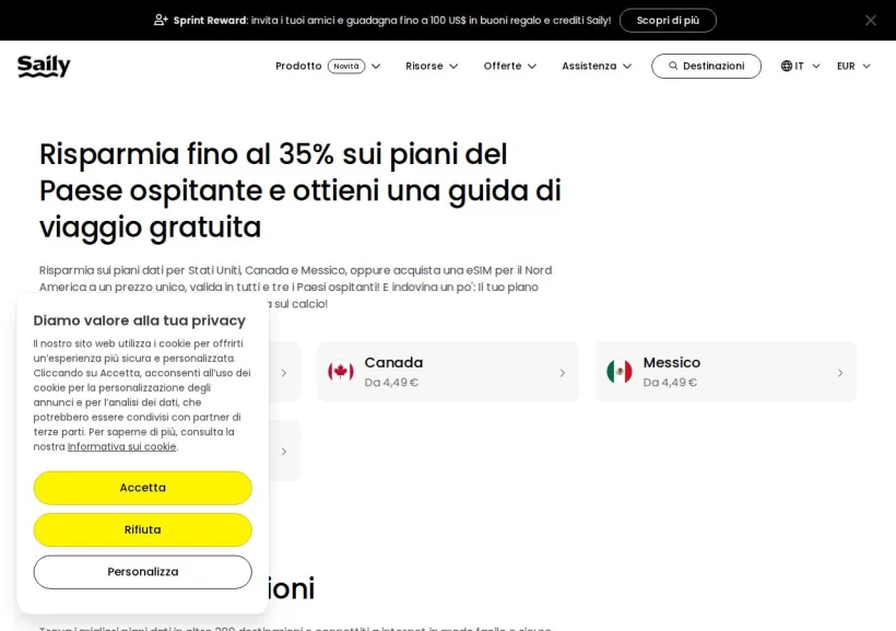 Schermata della pagina offerta di Saily
