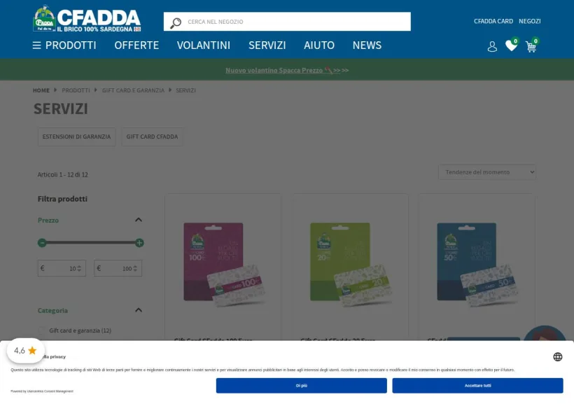 Schermata della pagina offerta di CFadda