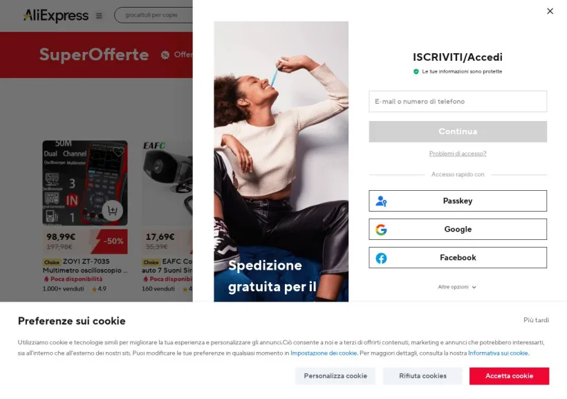 Schermata della pagina offerta di AliExpress