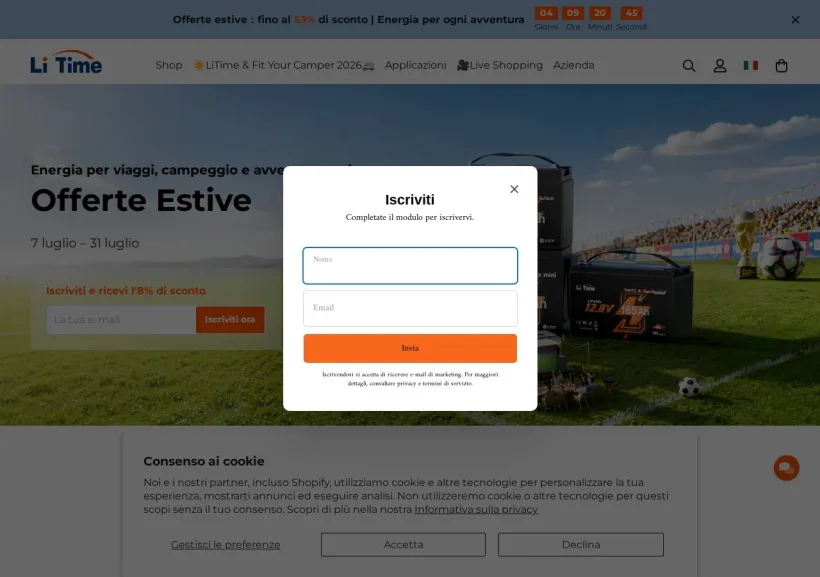 Schermata della pagina offerta di LiTime