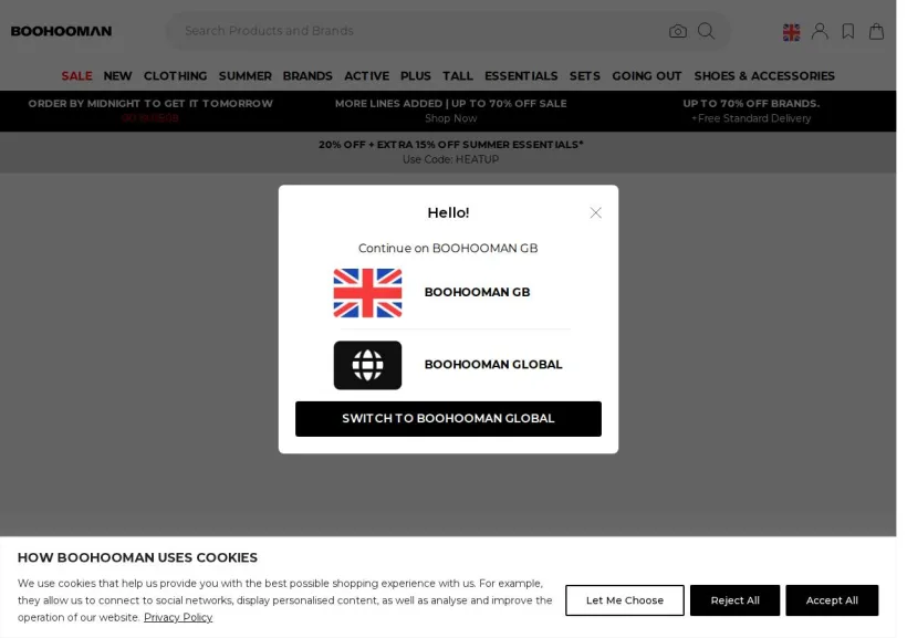 Schermata della pagina offerta di BoohooMan