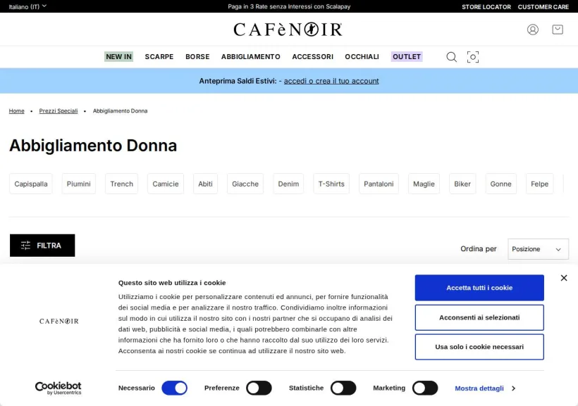Schermata della pagina offerta di CafèNoir 