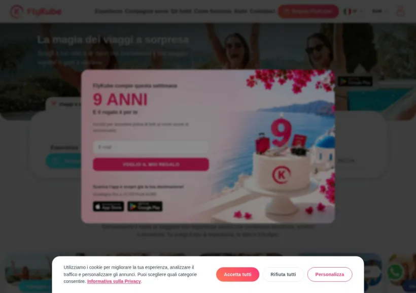 Schermata della pagina offerta di FlyKube