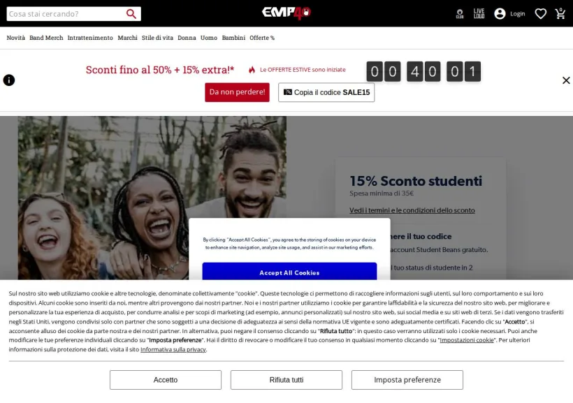 Schermata della pagina offerta di EMP Italia