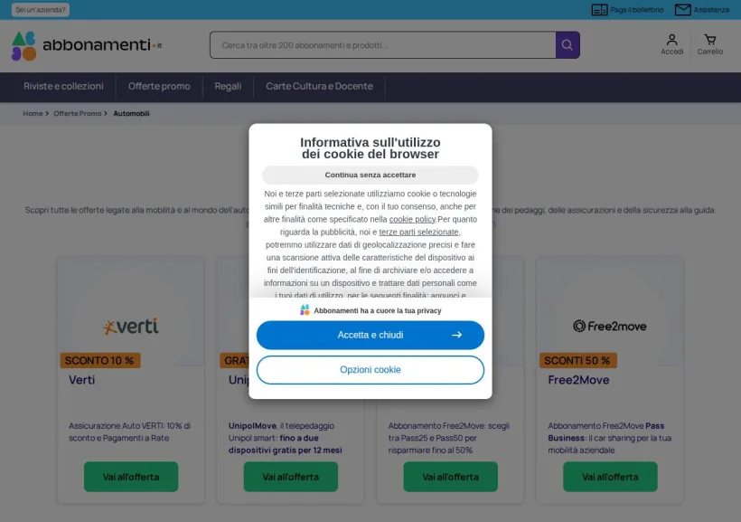 Schermata della pagina offerta di Abbonamenti.it