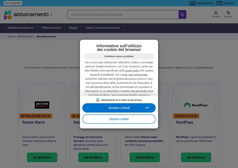 Schermata della pagina offerta di Abbonamenti.it