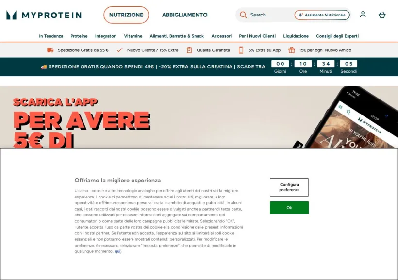 Schermata della pagina offerta di MyProtein
