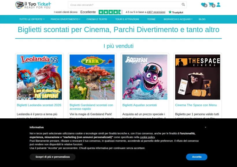 Schermata della pagina offerta di Iltuoticket