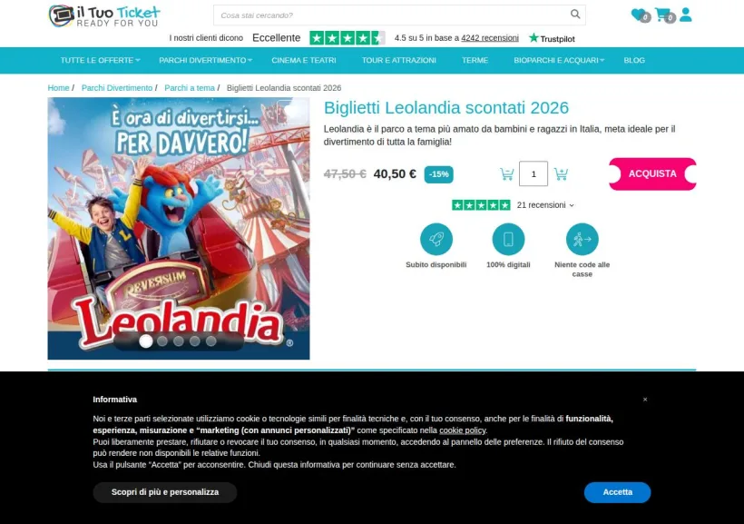 Schermata della pagina offerta di Iltuoticket