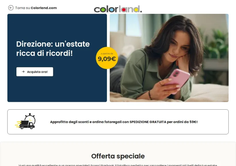 Schermata della pagina offerta di Colorland
