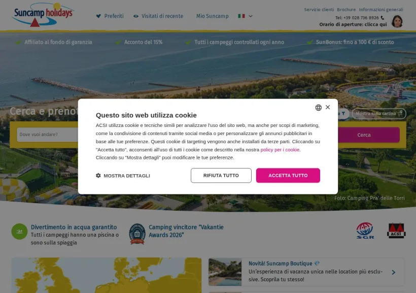 Schermata della pagina offerta di Suncamp
