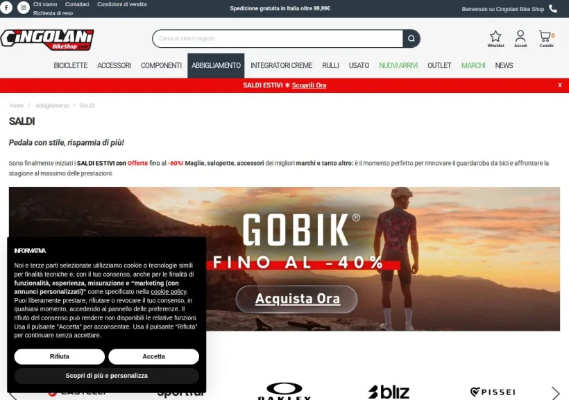 Schermata della pagina offerta di Cingolani Bike Shop