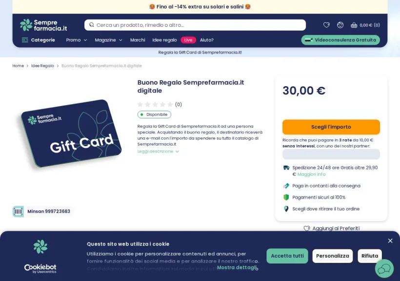 Schermata della pagina offerta di Semprefarmacia