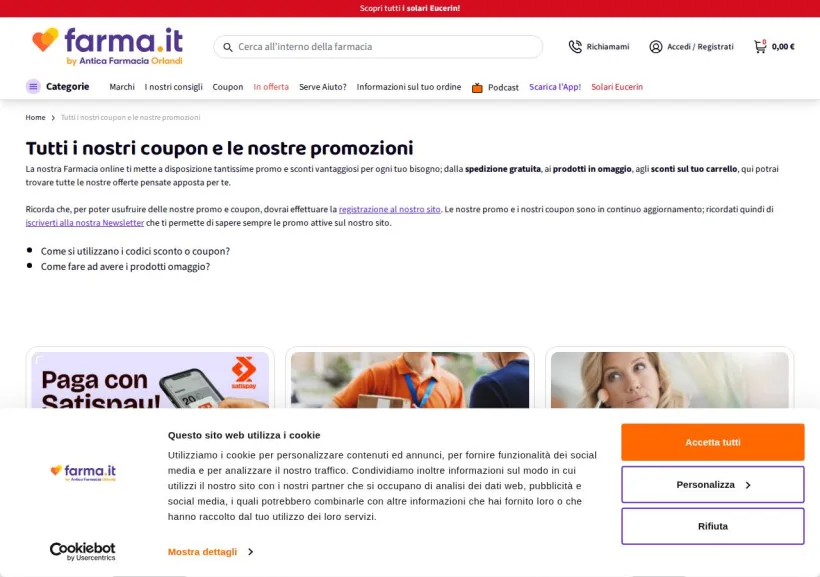 Schermata della pagina offerta di Antica Farmacia Orlandi